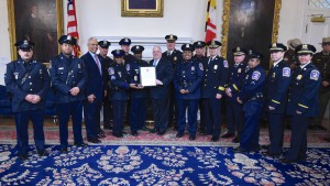 MCP Police Chief Michael Wilson (back, center right) and members of the MCP Annapolis Detachment are recognized for exemplary service by Governor Larry Hogan and Lt. Governor Boyd Rutherford. 