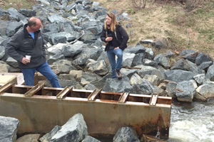Kevin Smith and Marion Clement at fish passage structure; staff photo