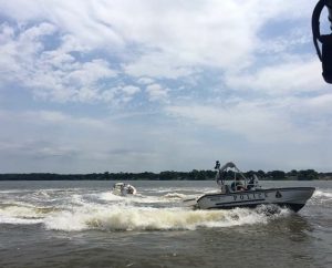 Maryland Natural Resources Police patrol boat closes in on runaway vessel on the Wicomico River