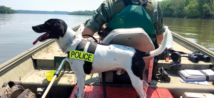 Cpl. Lillard and Rider patrolling the Potomac River; department photo
