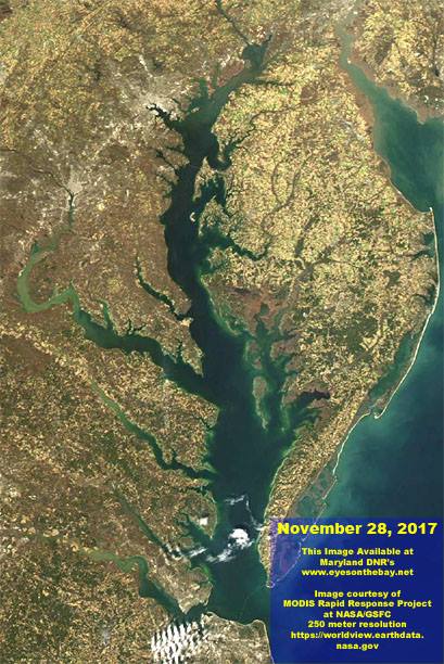 Satellite image of the Chesapeake Bay, provided by NASA
