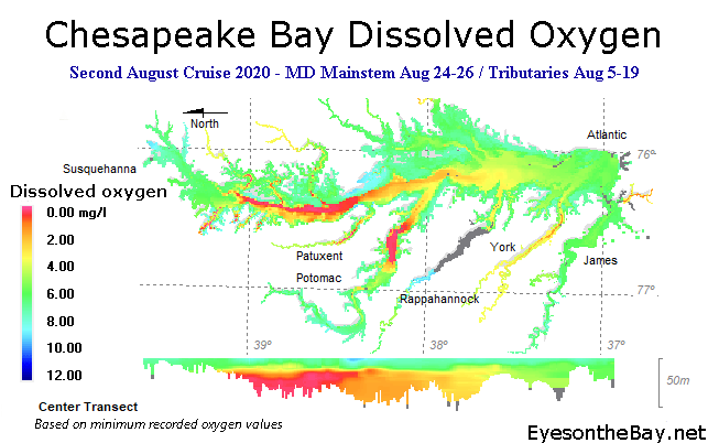 Map showing good oxygen conditions in most of bay