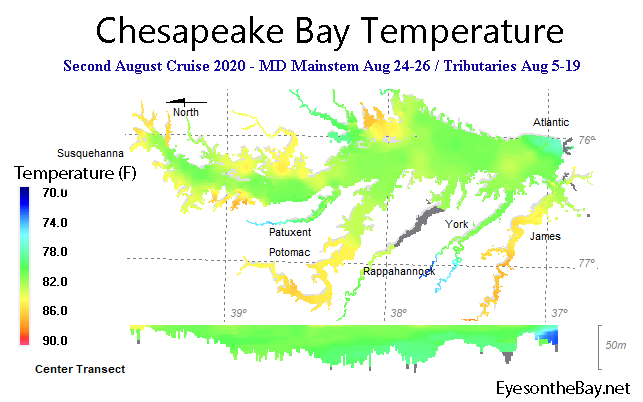 Map showing average Chesapeake Bay temperatures