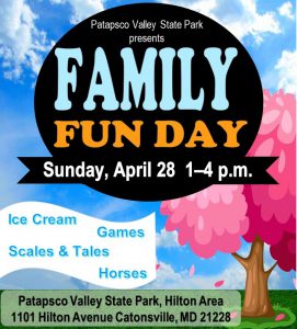 Flyer for Patapsco Valley State Park Family Fun Day