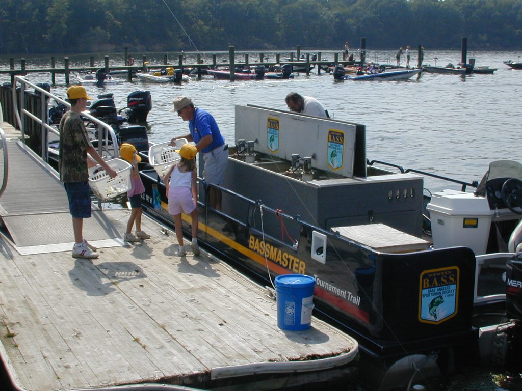 Photo of people releasing fish at tournament