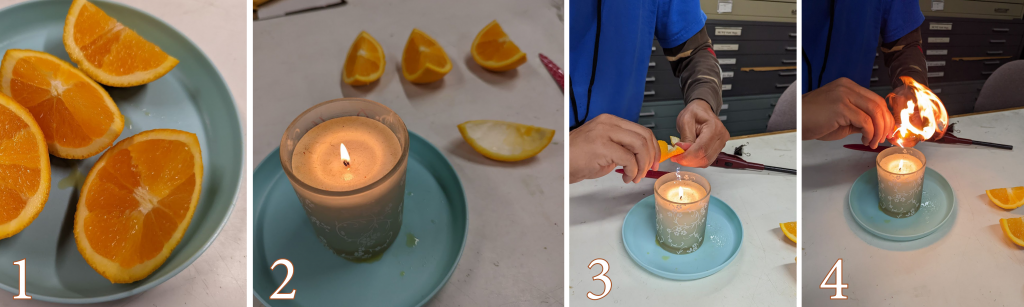 Photos of orange peel experiment