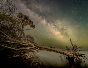 The Milky Way galaxy above a lake
