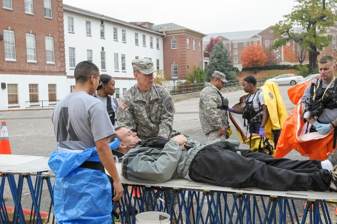The Maryland National Guard’s 32nd Civil Support Team participated in a training exercise on Nov. 6, 2014, at the Walter Reed National Military Medical Center, in Washington, D.C. The unit's performance was assessed by Army North evaluators. (Photo by Staff Sgt. Thaddeus Harrington, Maryland National Guard Public Affairs Office)(Photo by Staff Sgt. Thaddeus Harrington, Maryland National Guard Public Affairs Office)