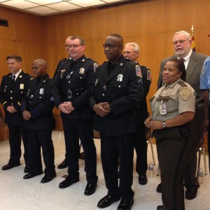 (LtoR) Lt. Eric Yealdhall, Sgt. Andre Davis, Sgt. Matt Warehime, PFC Jerry Harris and Security Officer Jan Brown received the Chief's Salute for contributing to the well-being of the citizens of Maryland.