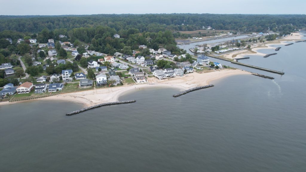 An aerial view of a living shoreline