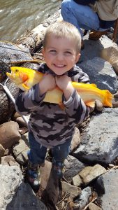 Boy holding a golden fish