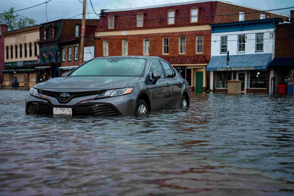 A car in flood water
