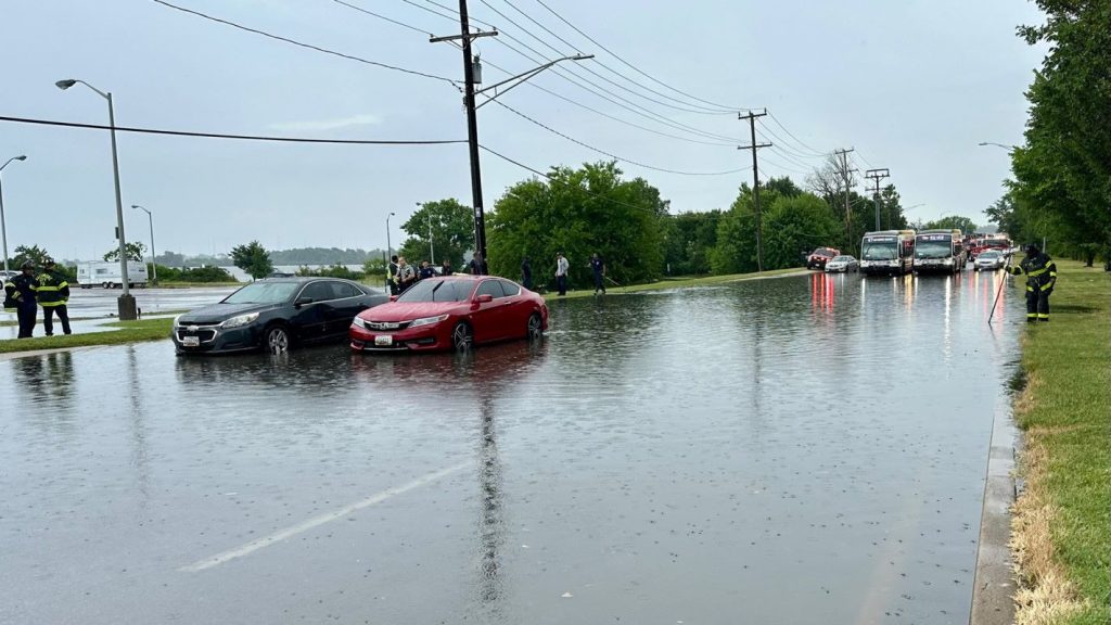 Cars on a flooded street