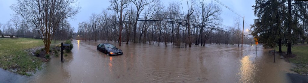 A flooded roadway