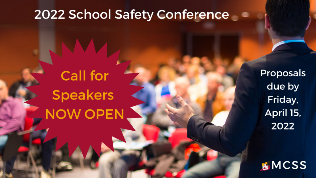 Conference speaker in front of participants, Burst with call for speakers open now.